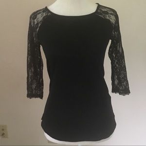 Black Baseball Tee with Lace Sleeves (3/4 length)